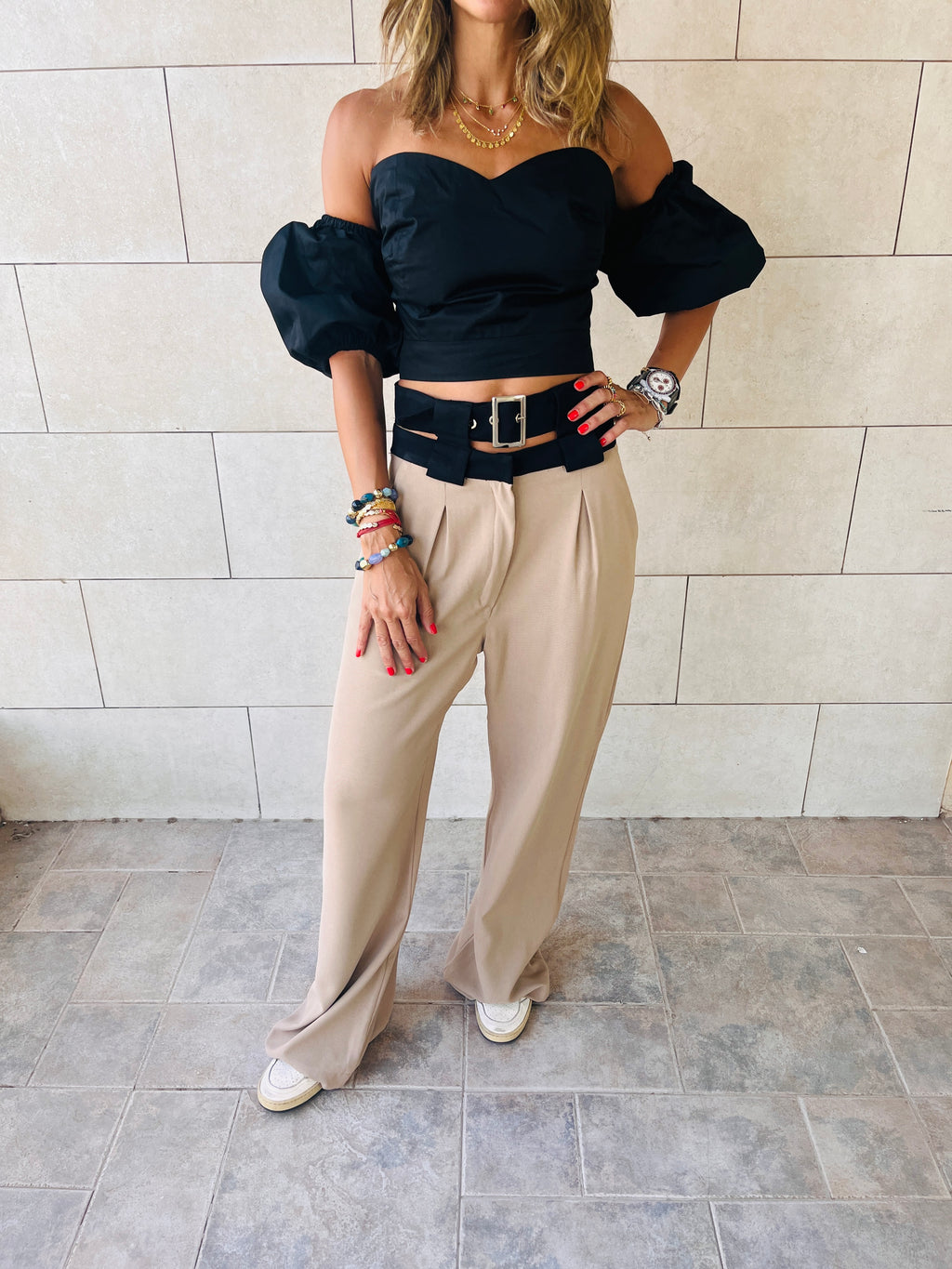Black Puff Cropped Top