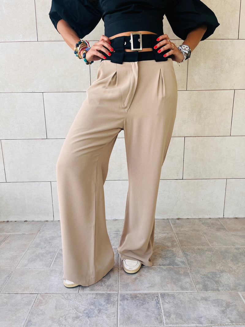 Beige High Low Waisted Pants