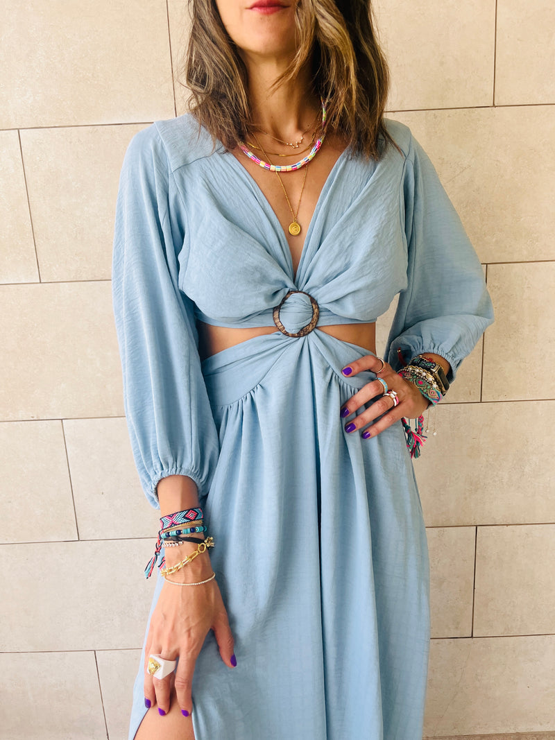 Baby Blue Summer Skies Backless Dress