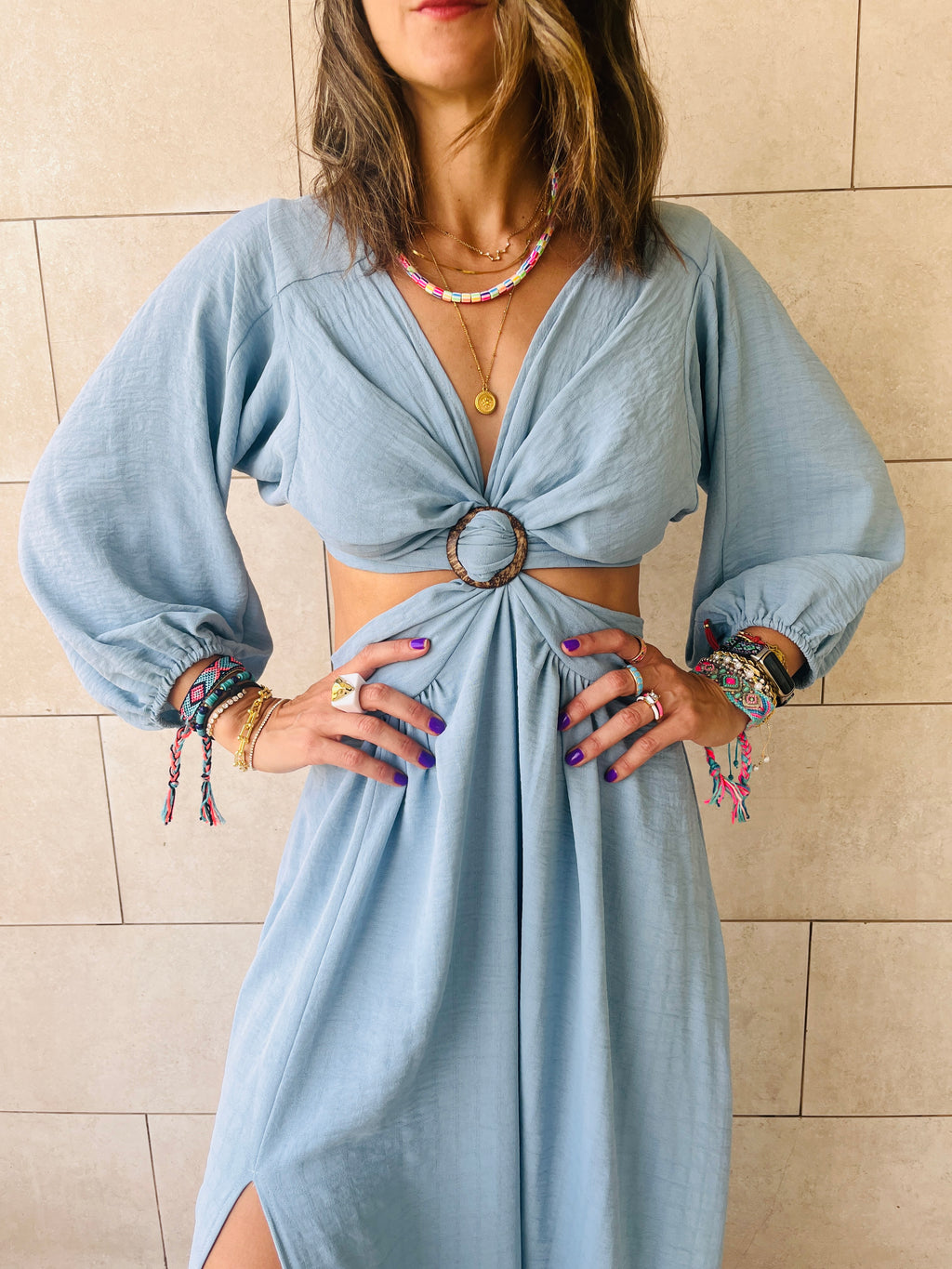 Baby Blue Summer Skies Backless Dress
