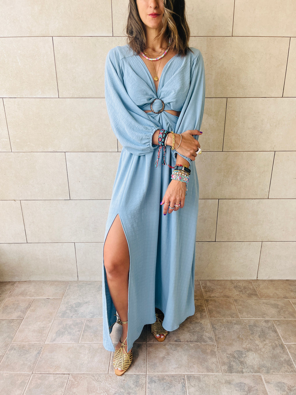 Baby Blue Summer Skies Backless Dress