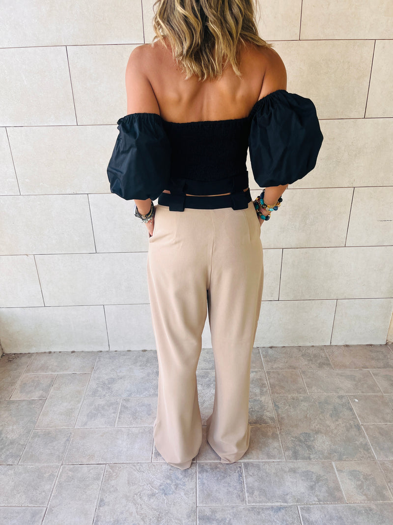 Beige High Low Waisted Pants