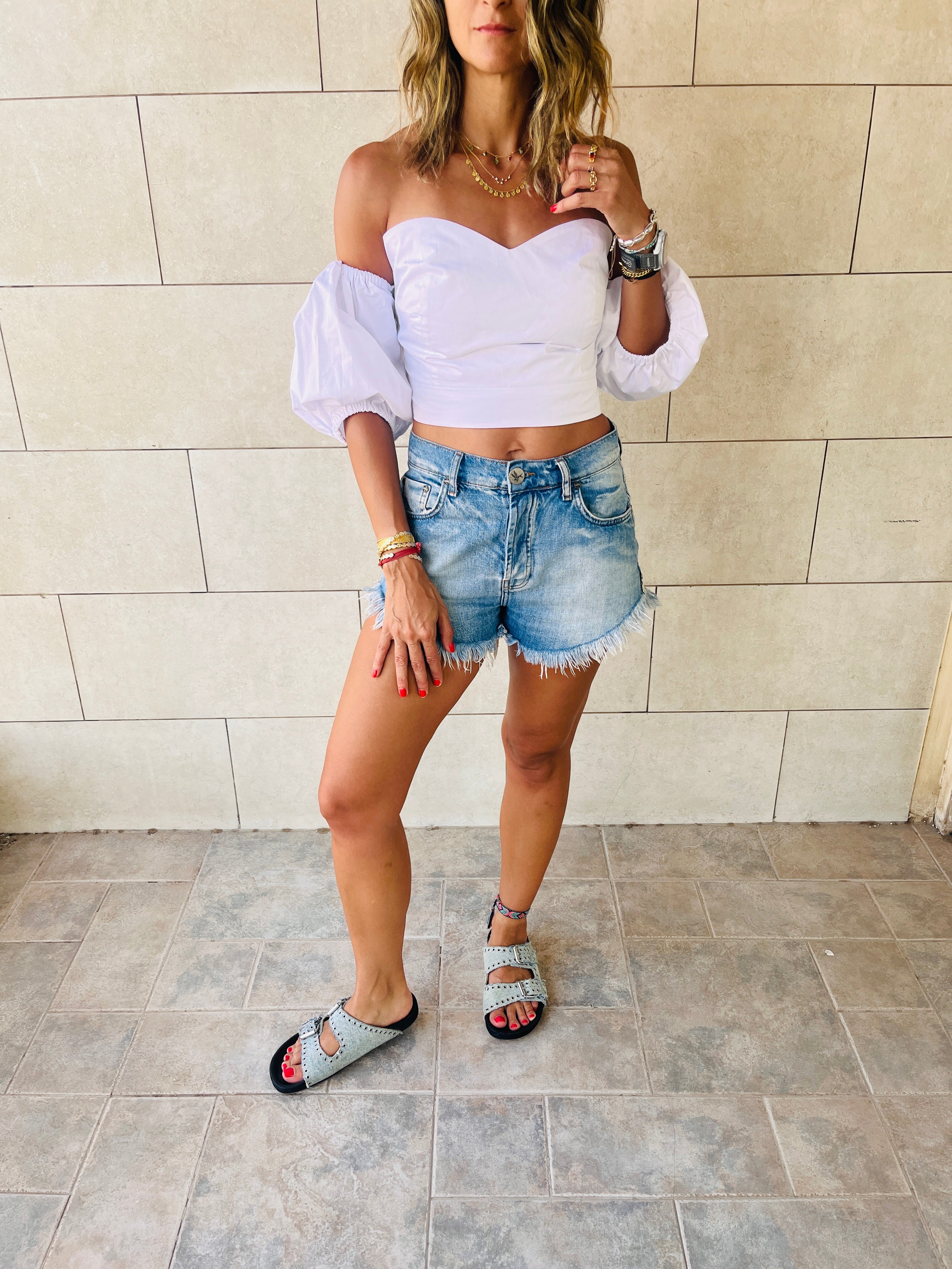 White Puff Cropped Top