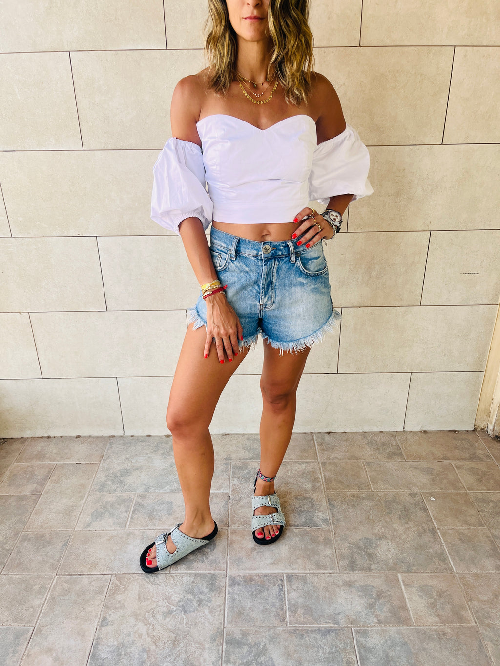 White Puff Cropped Top