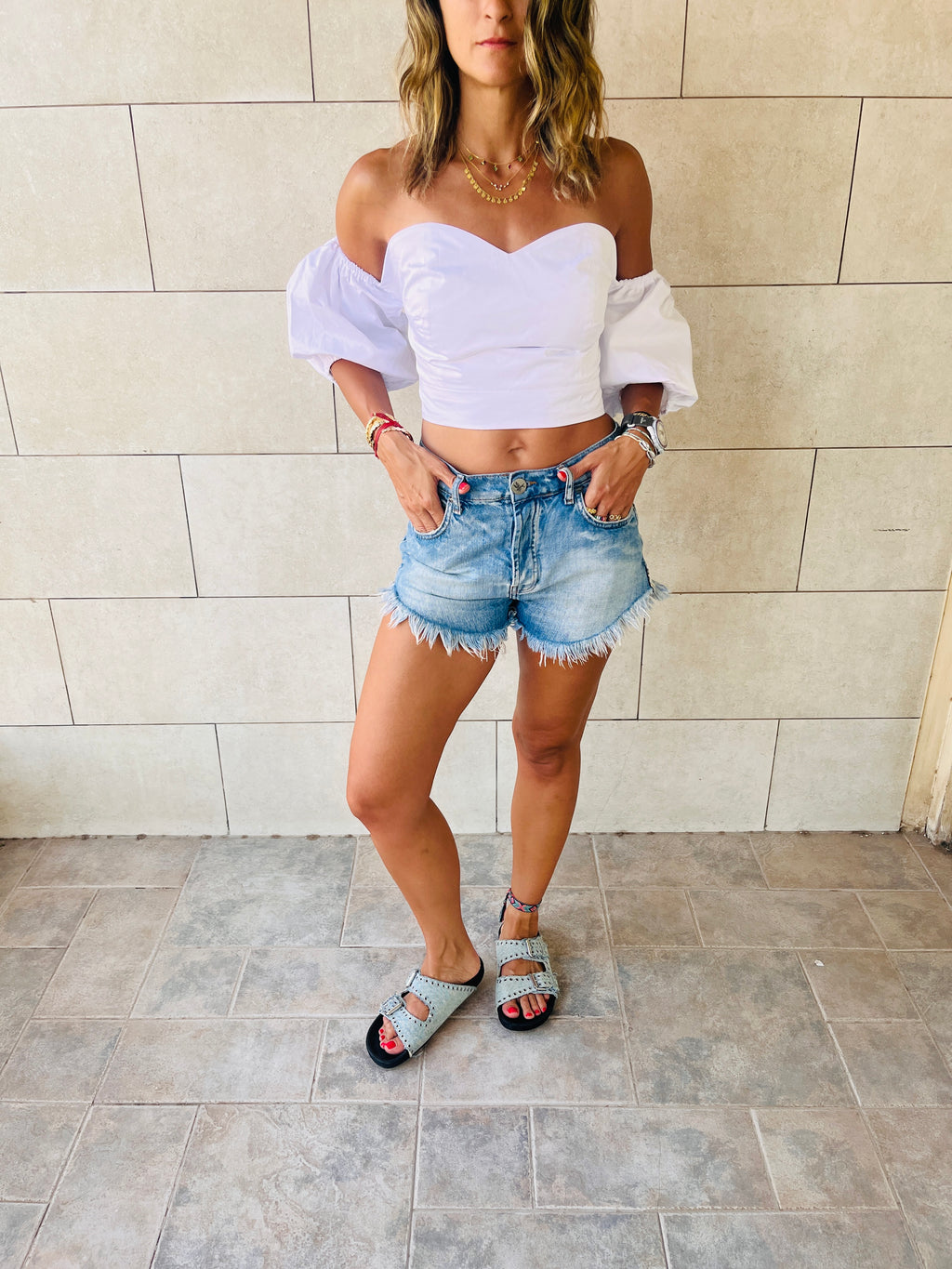 White Puff Cropped Top