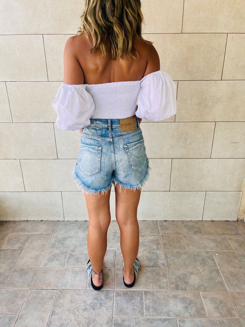 White Puff Cropped Top
