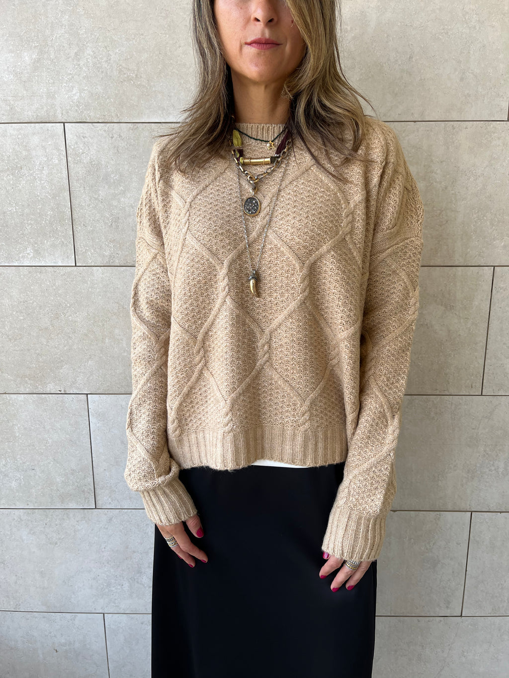 Beige Cable Cozy Pullover