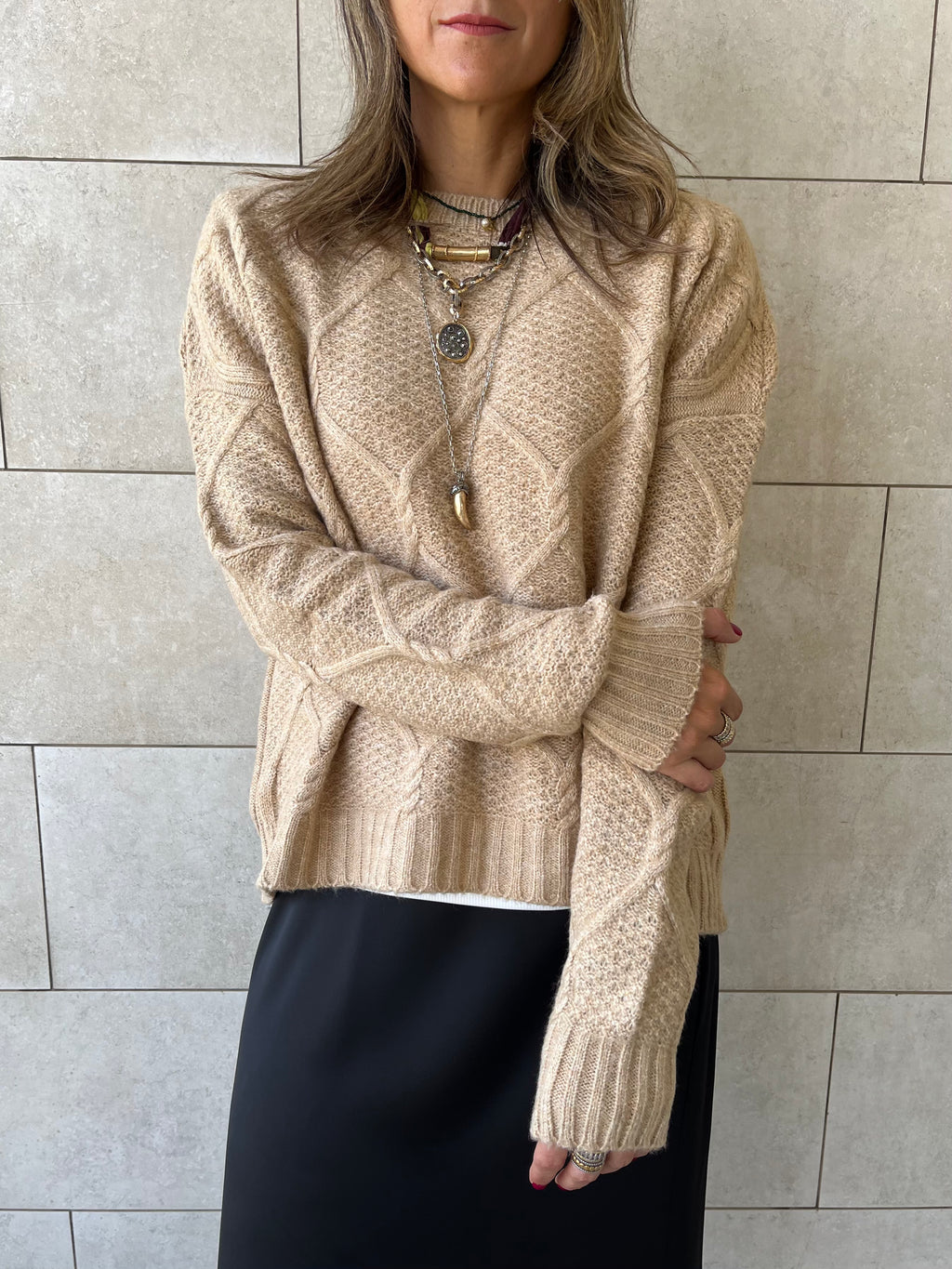Beige Cable Cozy Pullover