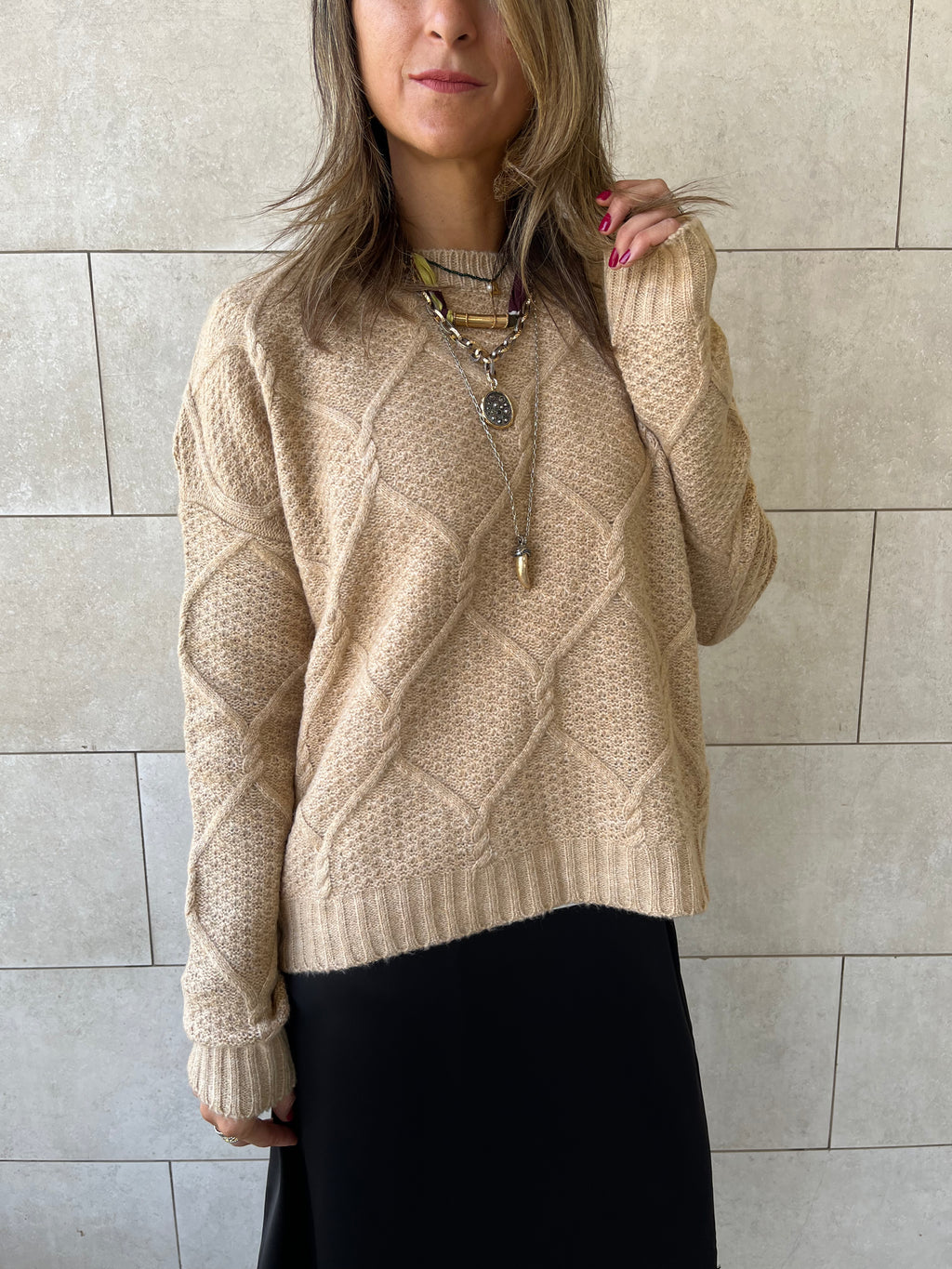 Beige Cable Cozy Pullover