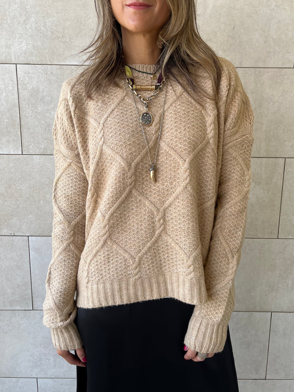 Beige Cable Cozy Pullover
