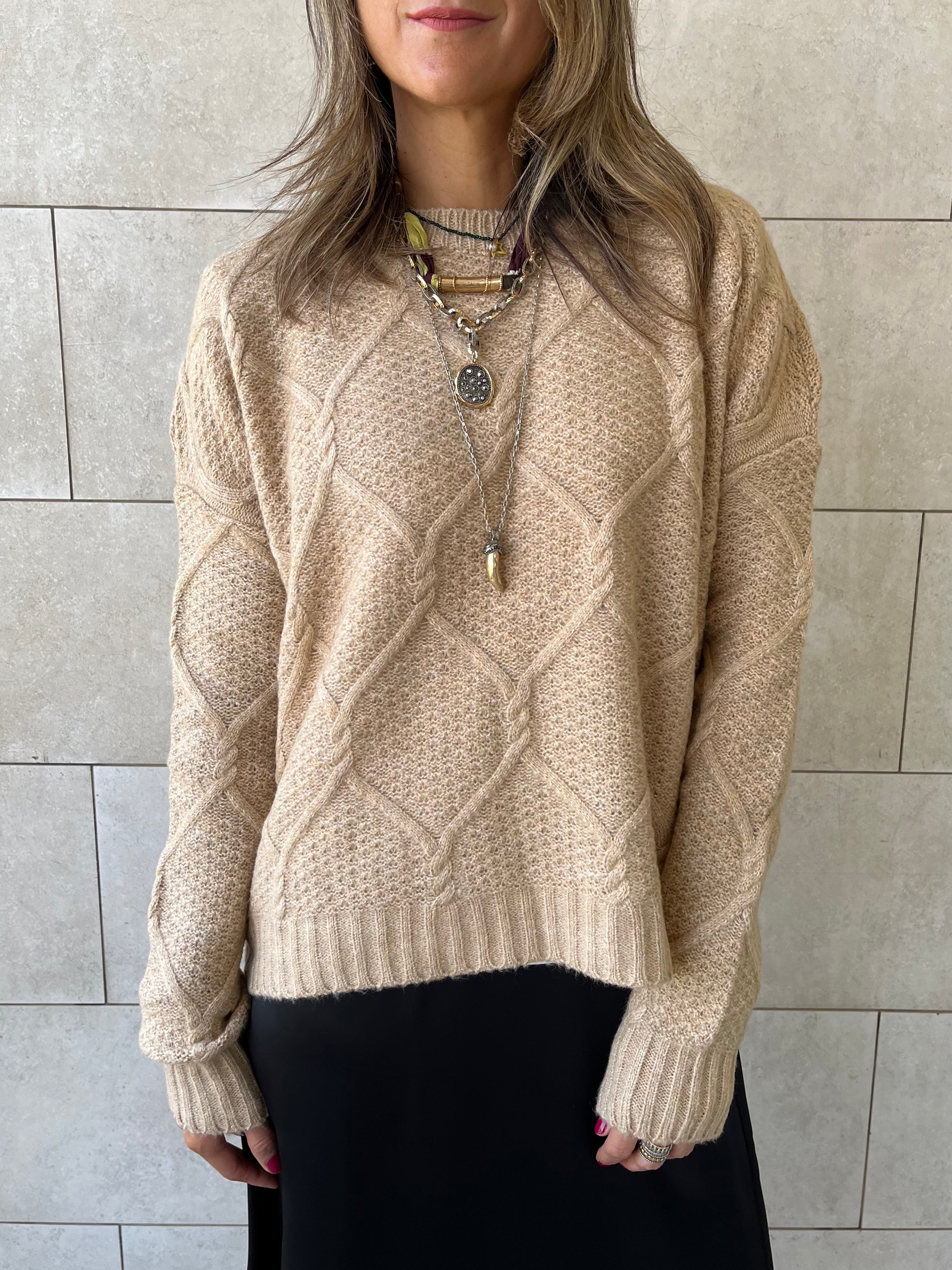 Beige Cable Cozy Pullover