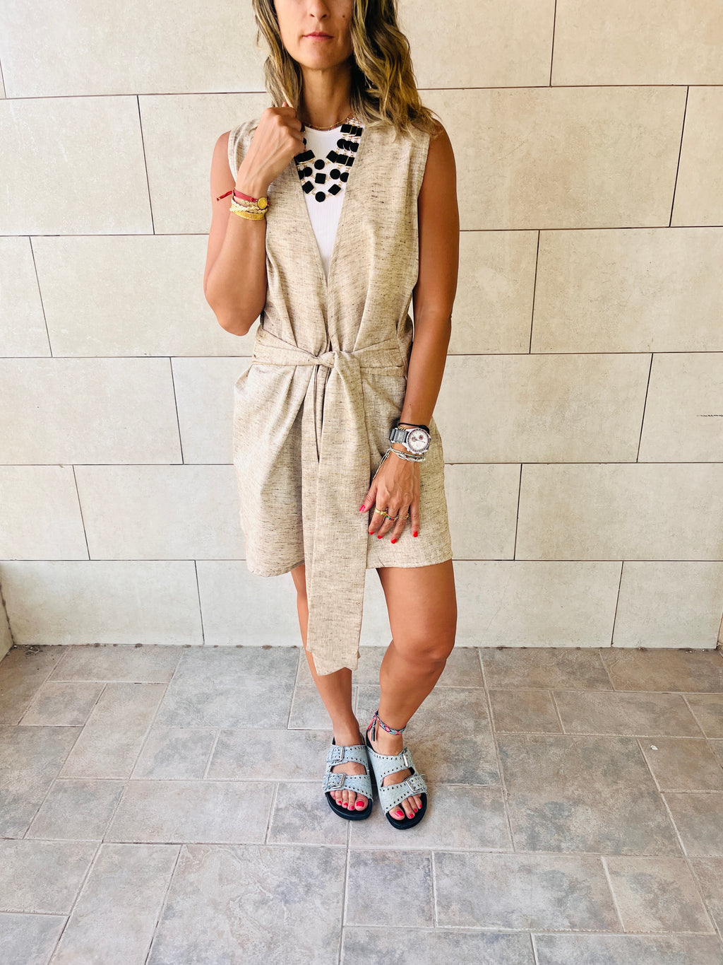 Beige Wrapped Up Linen Vest