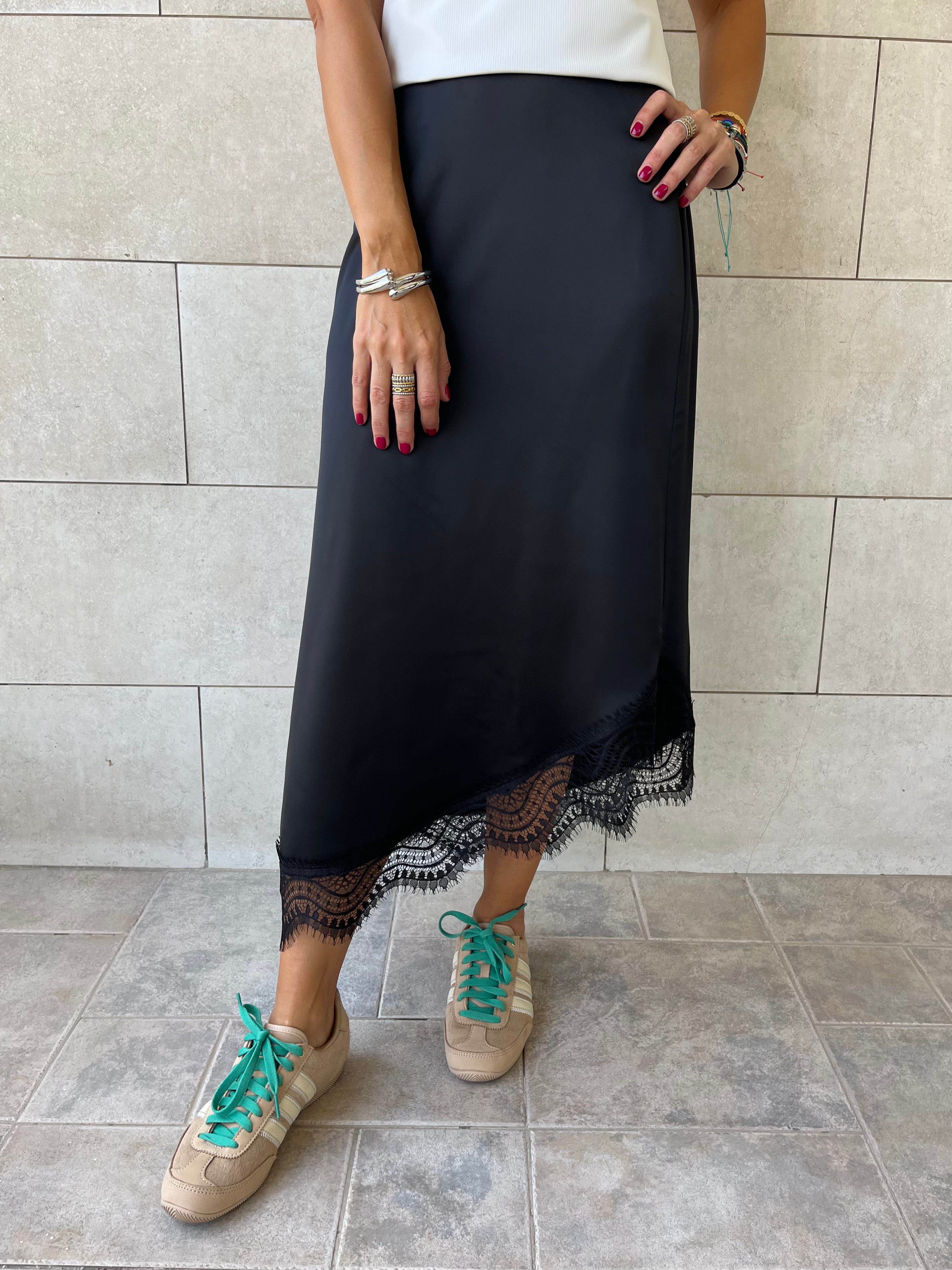 Asymmetrical Satin Lace Skirt