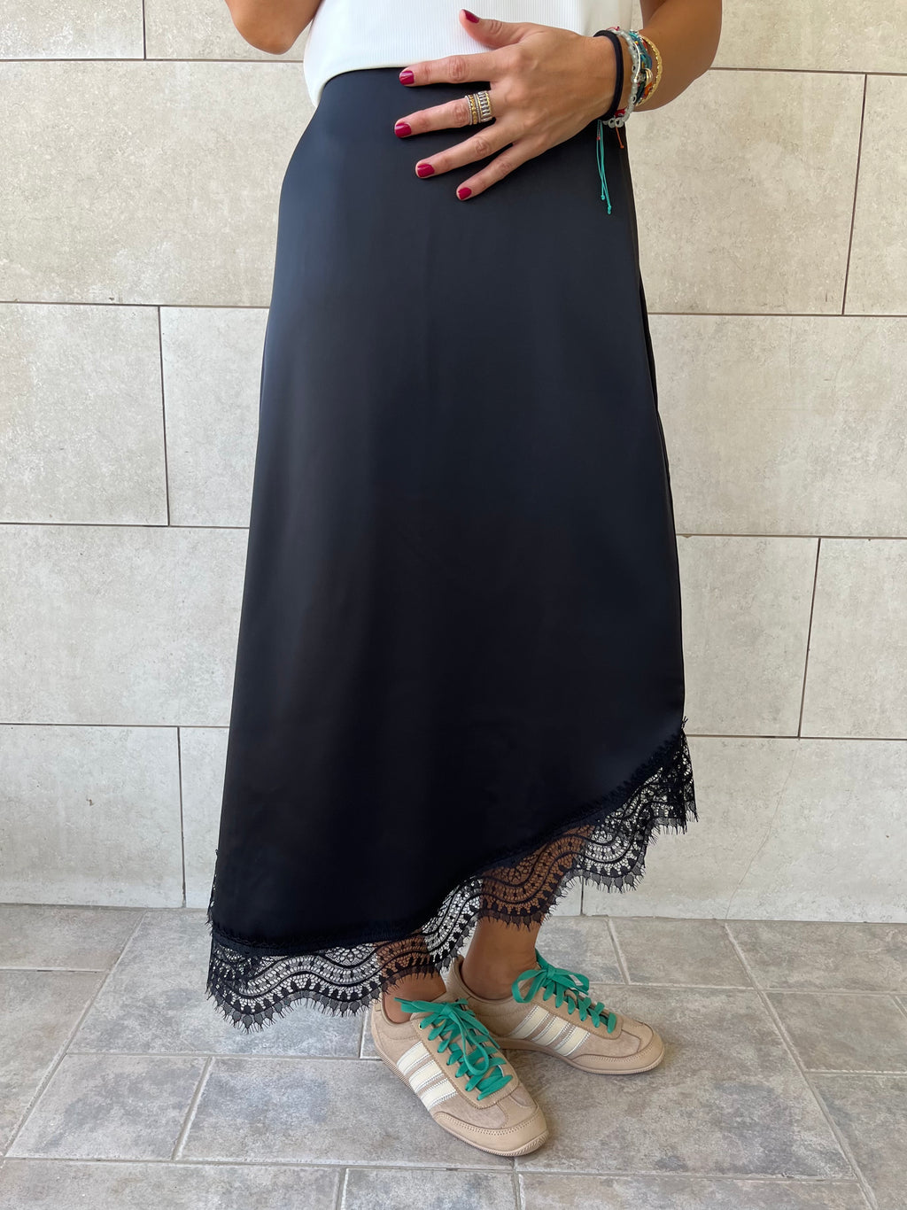 Asymmetrical Satin Lace Skirt