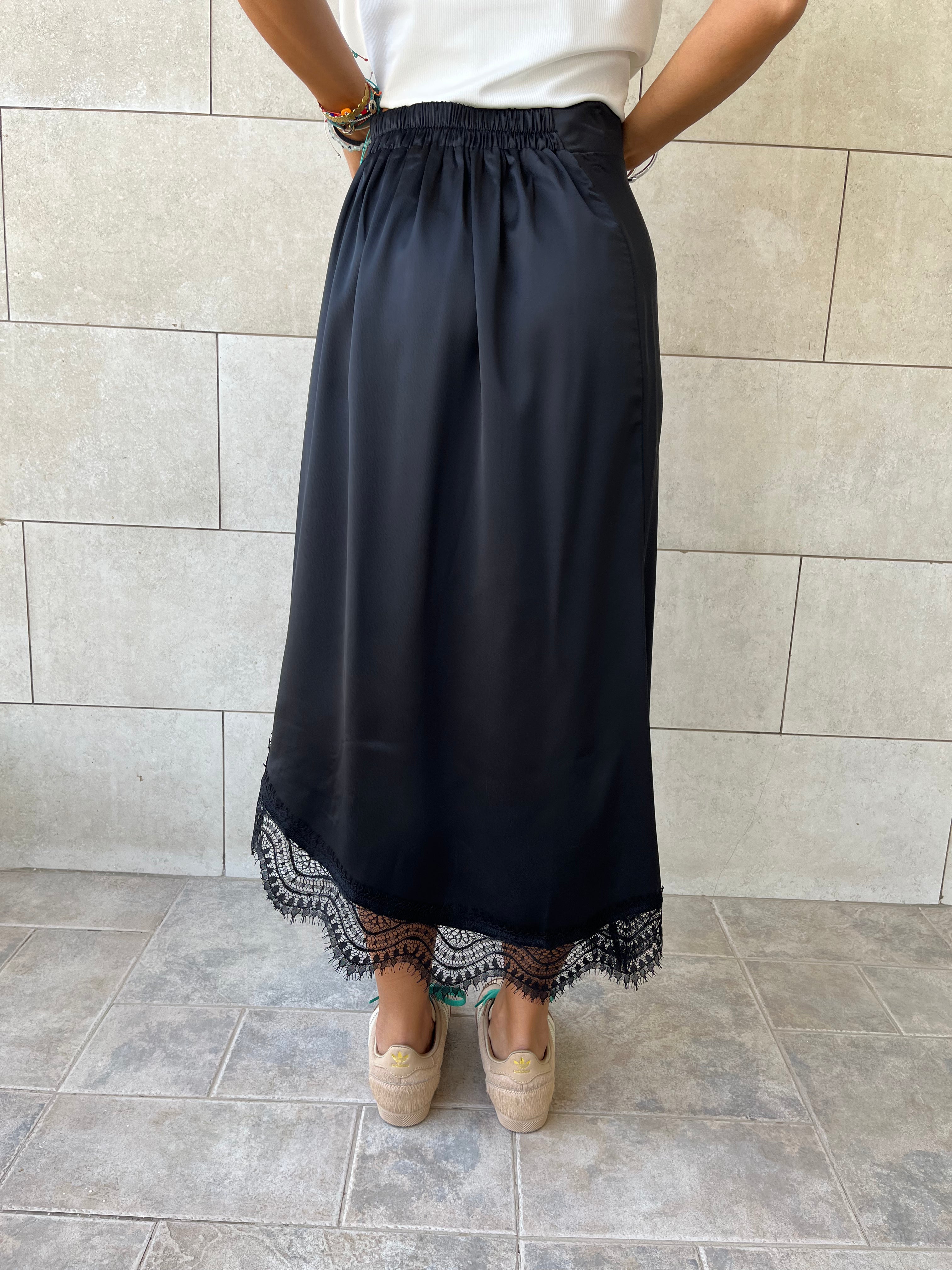 Asymmetrical Satin Lace Skirt