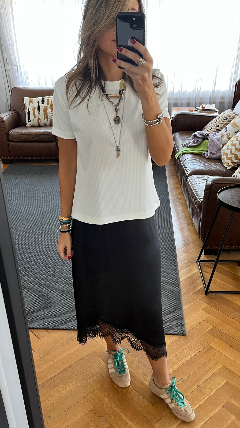 Asymmetrical Satin Lace Skirt