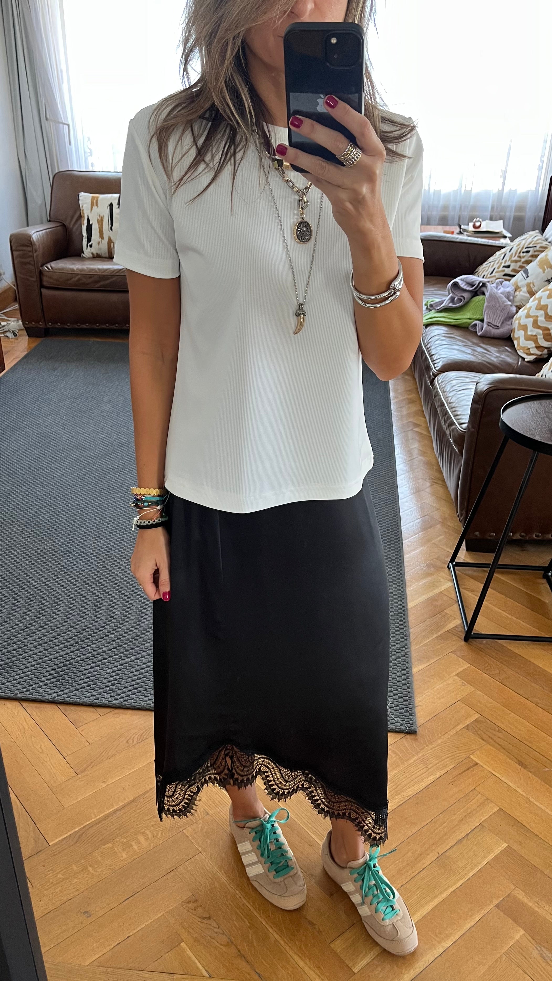 Asymmetrical Satin Lace Skirt