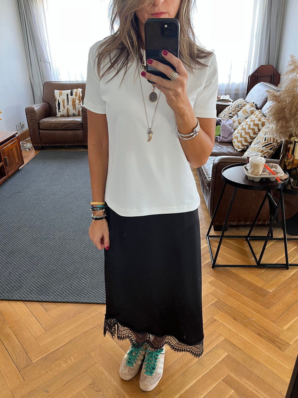 Asymmetrical Satin Lace Skirt