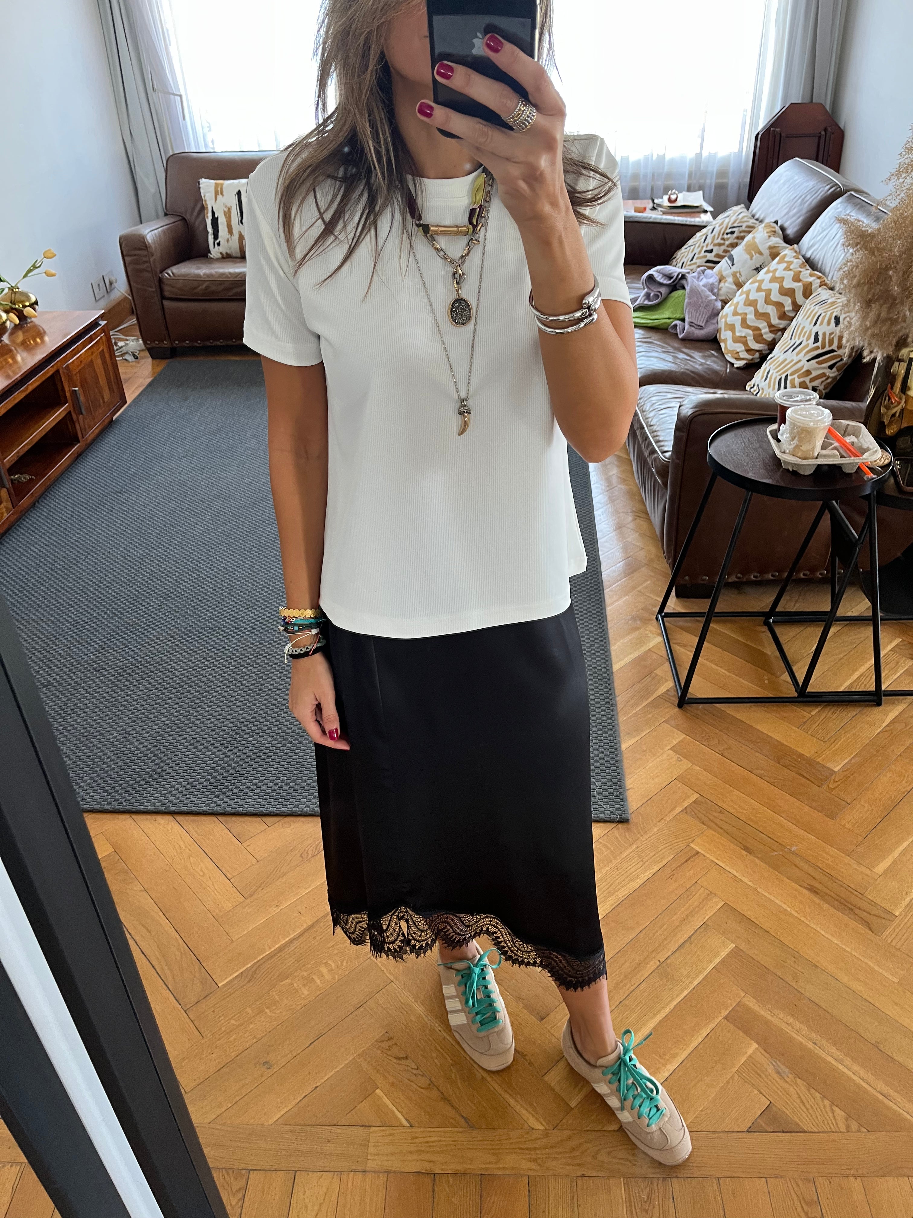 Asymmetrical Satin Lace Skirt