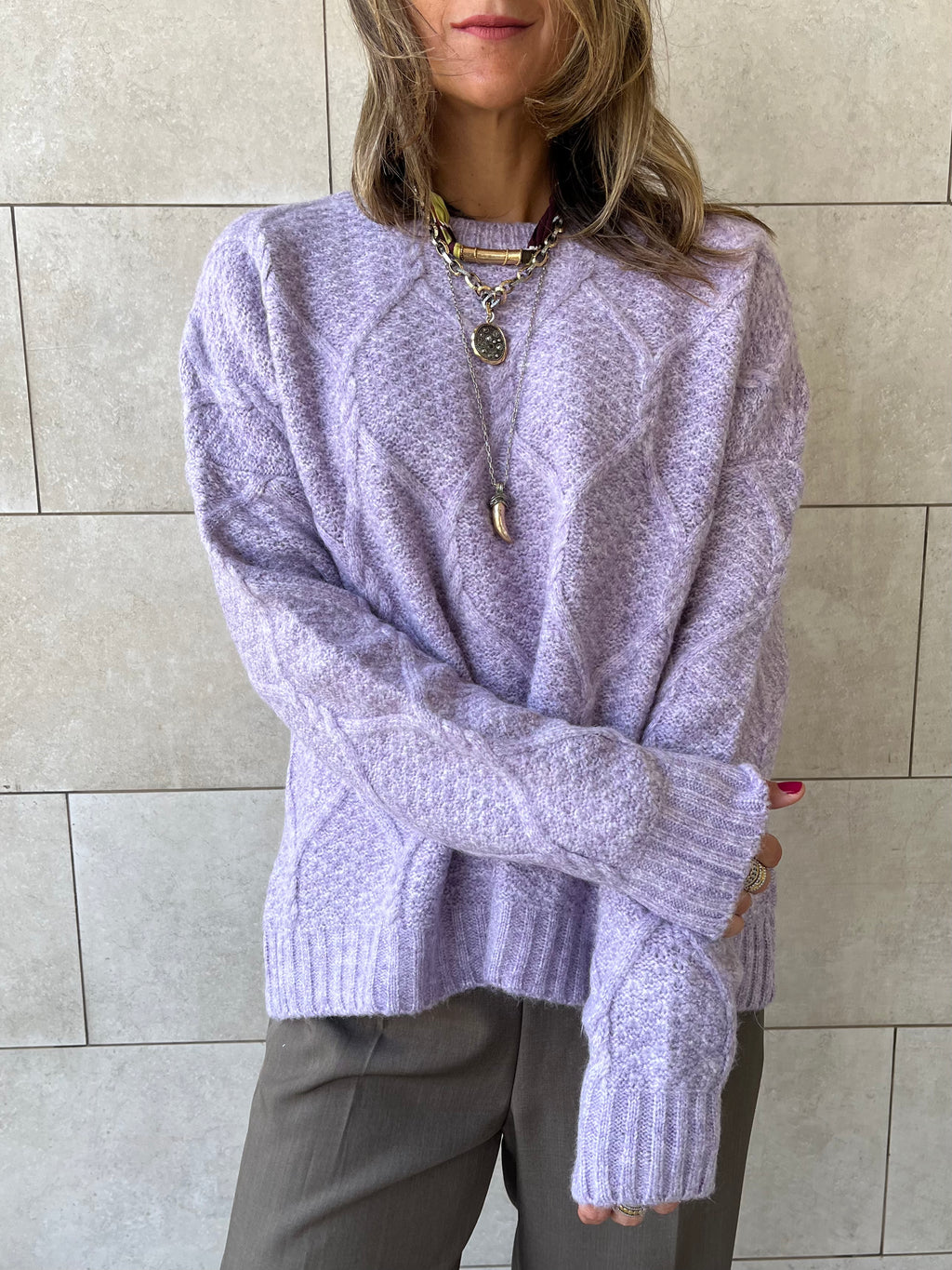 Lilac Cable Cozy Pullover