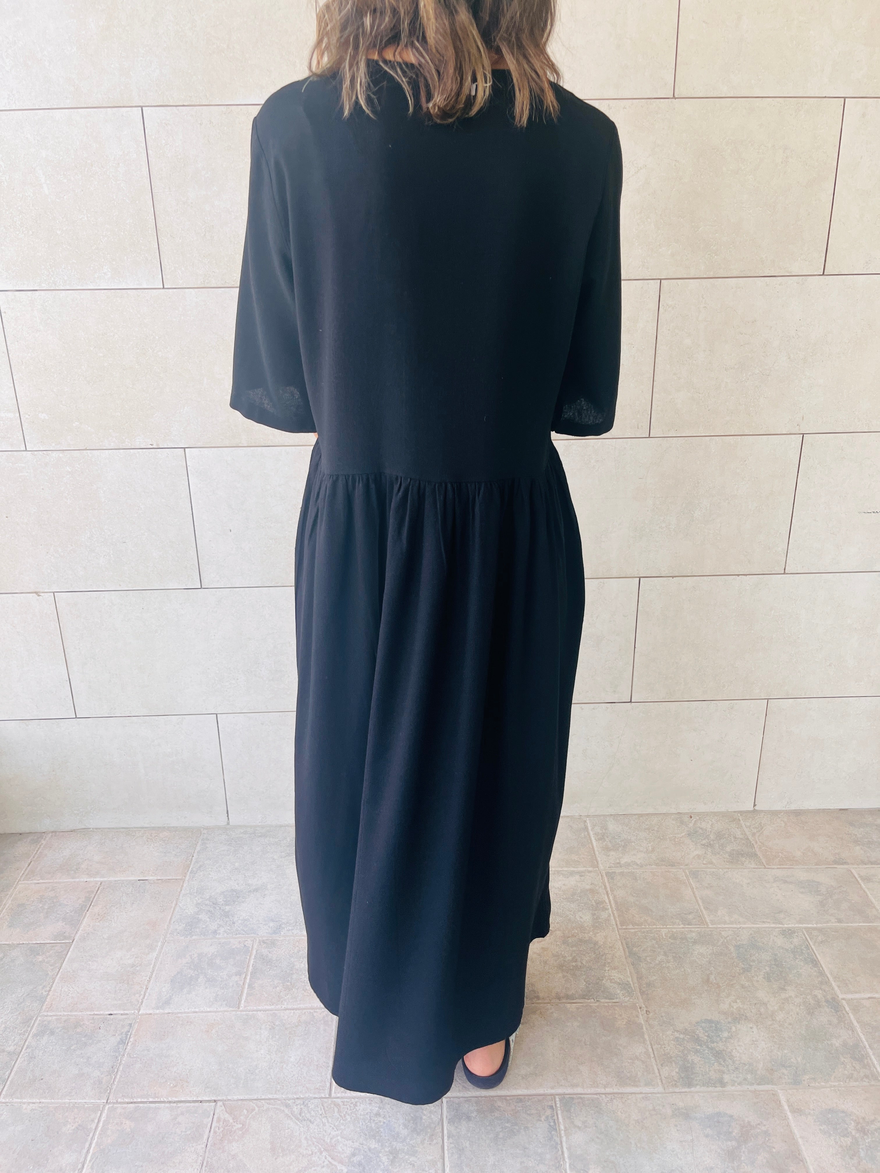 Black Flows As It Goes Linen Dress