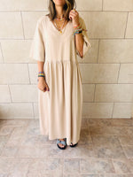 Beige Flows As It Goes Linen Dress