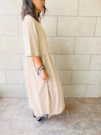 Beige Flows As It Goes Linen Dress