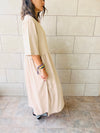 Beige Flows As It Goes Linen Dress