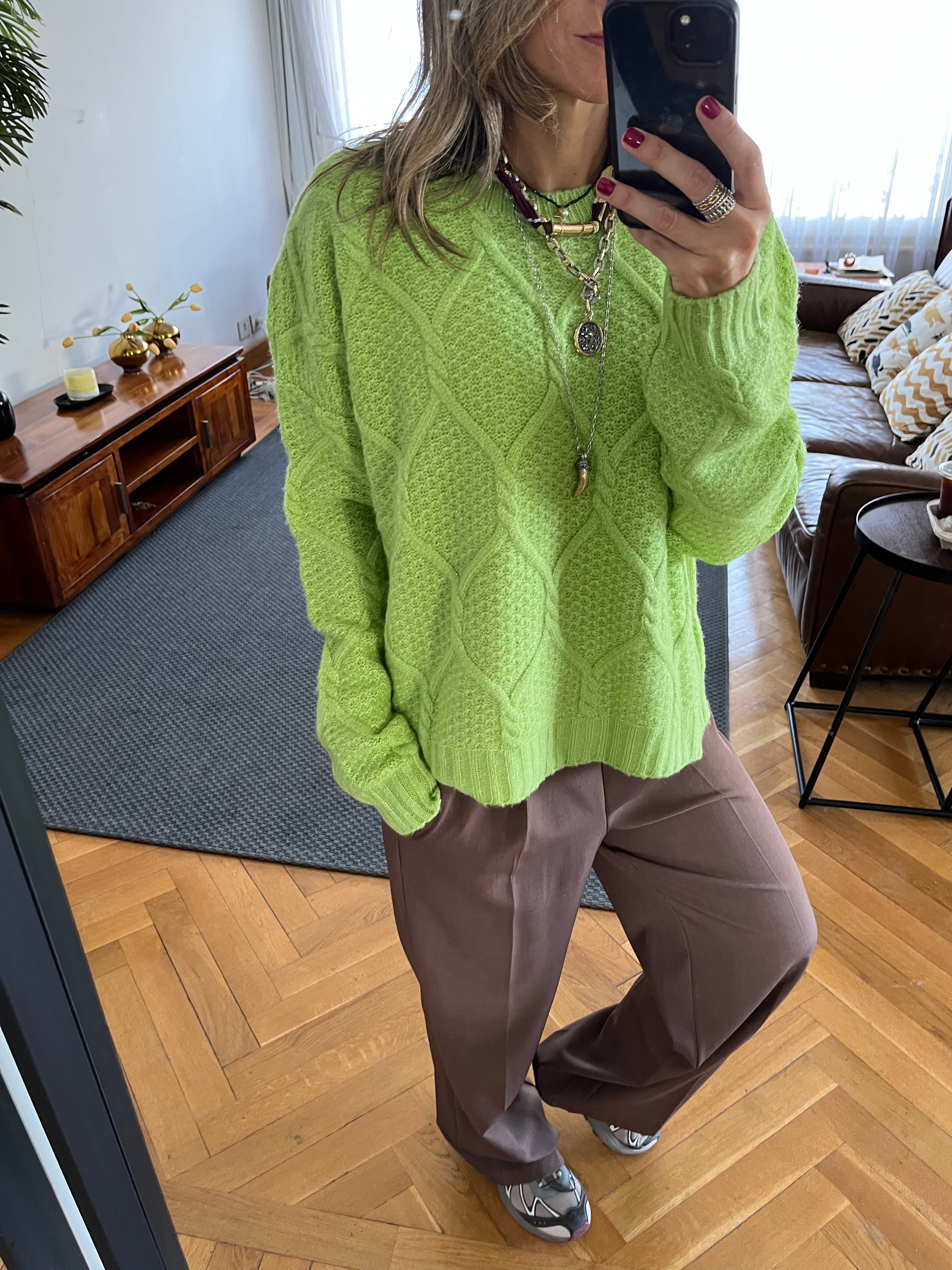 Lime Cable Cozy Pullover