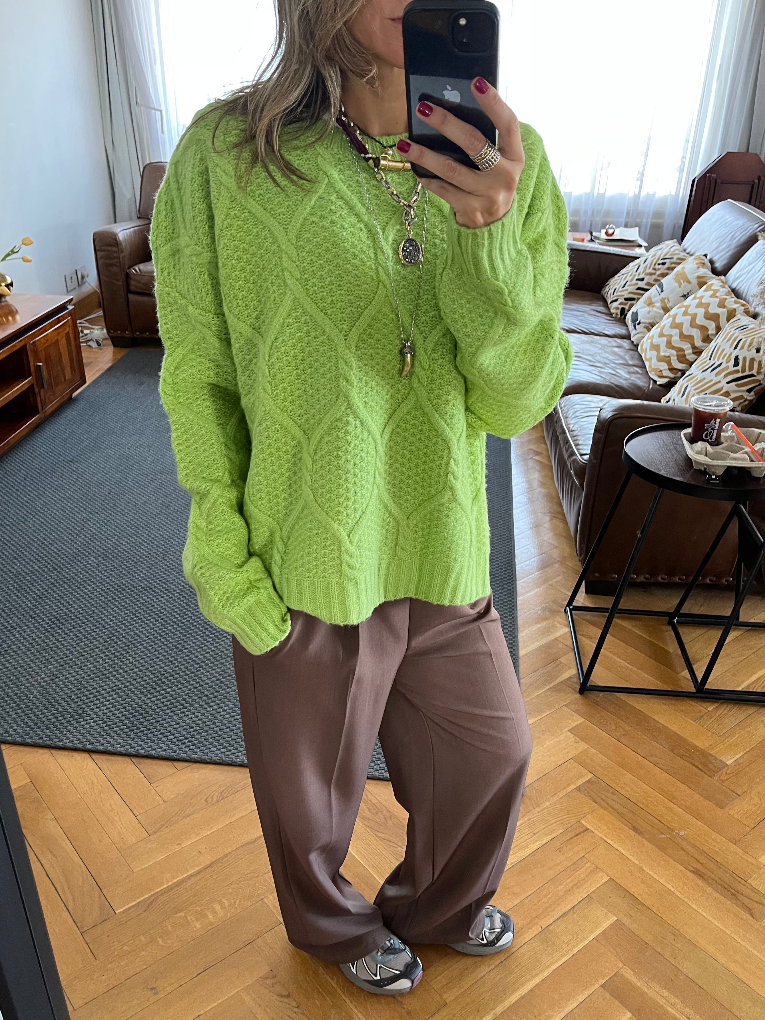Lime Cable Cozy Pullover