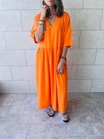 Orange Flows As It Goes Linen Dress