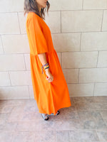 Orange Flows As It Goes Linen Dress