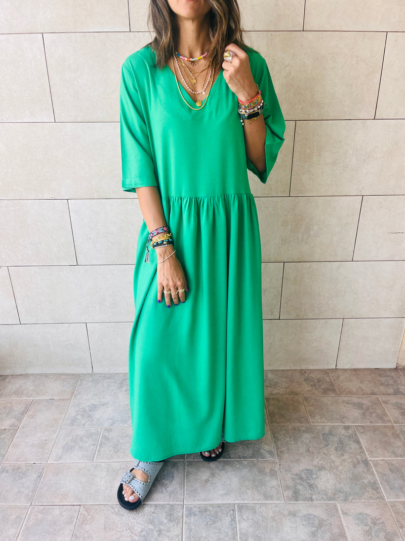 Green Flows As It Goes Linen Dress