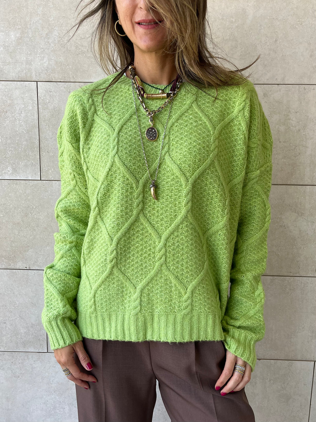 Lime Cable Cozy Pullover