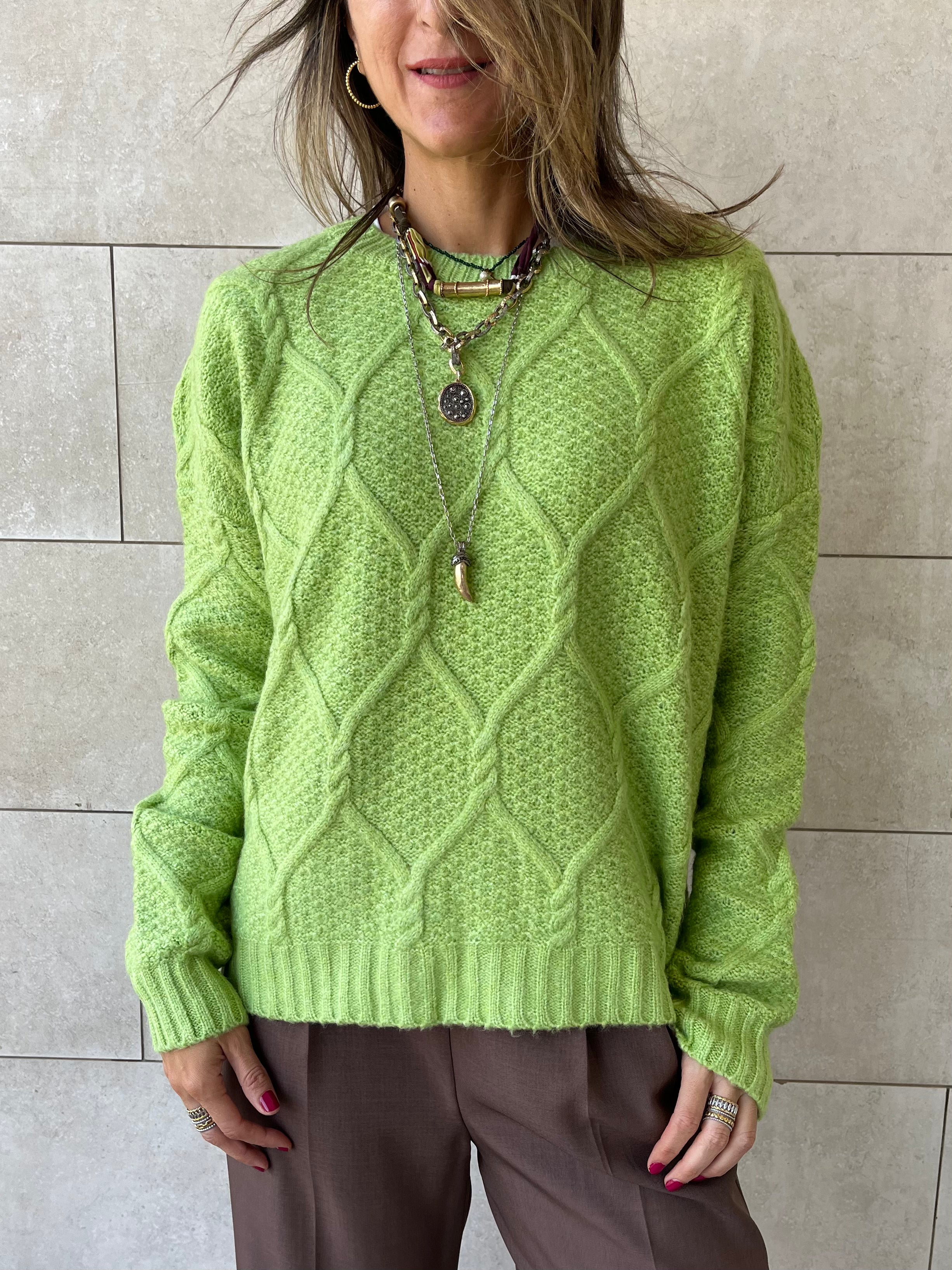 Lime Cable Cozy Pullover