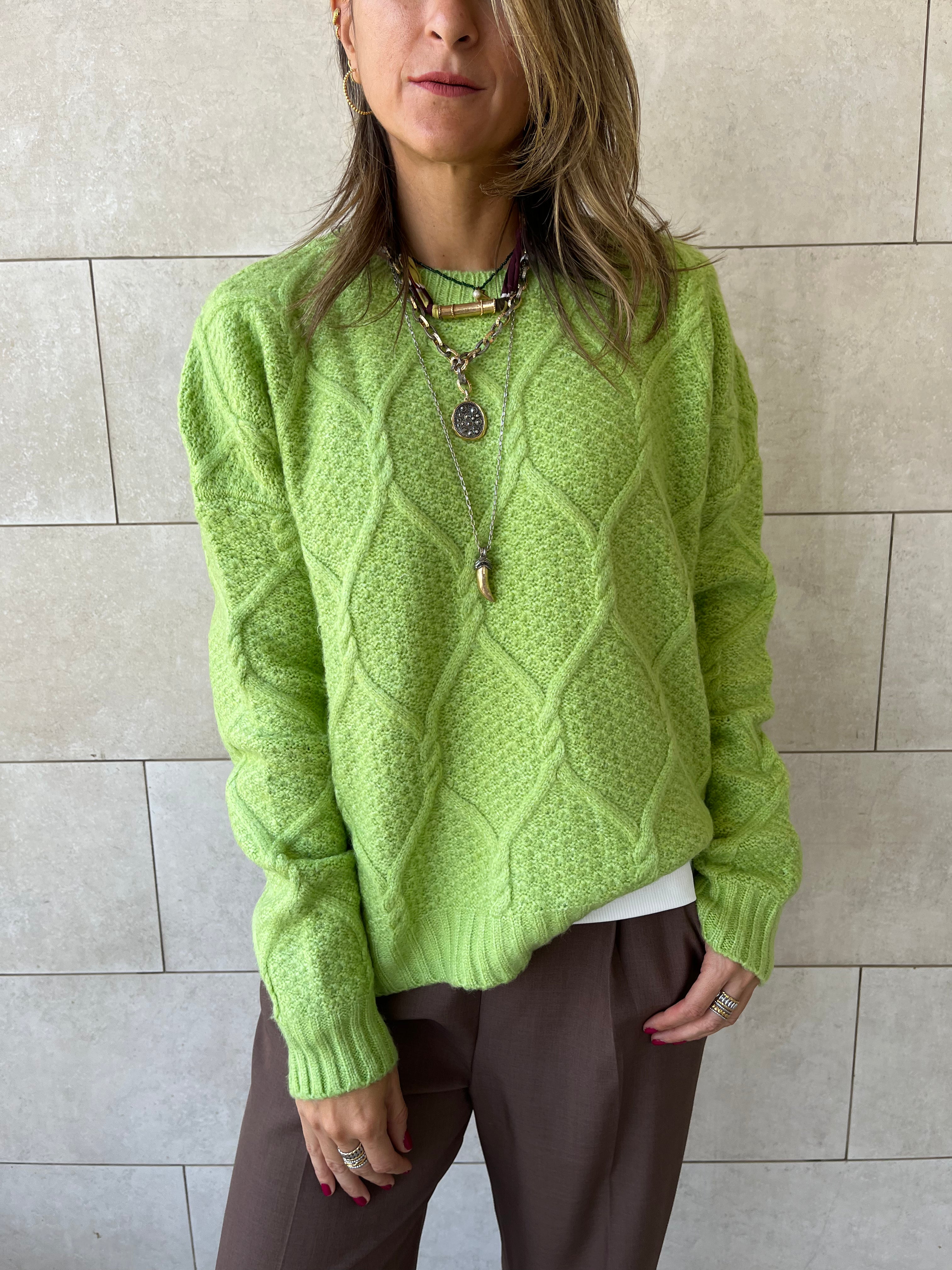Lime Cable Cozy Pullover