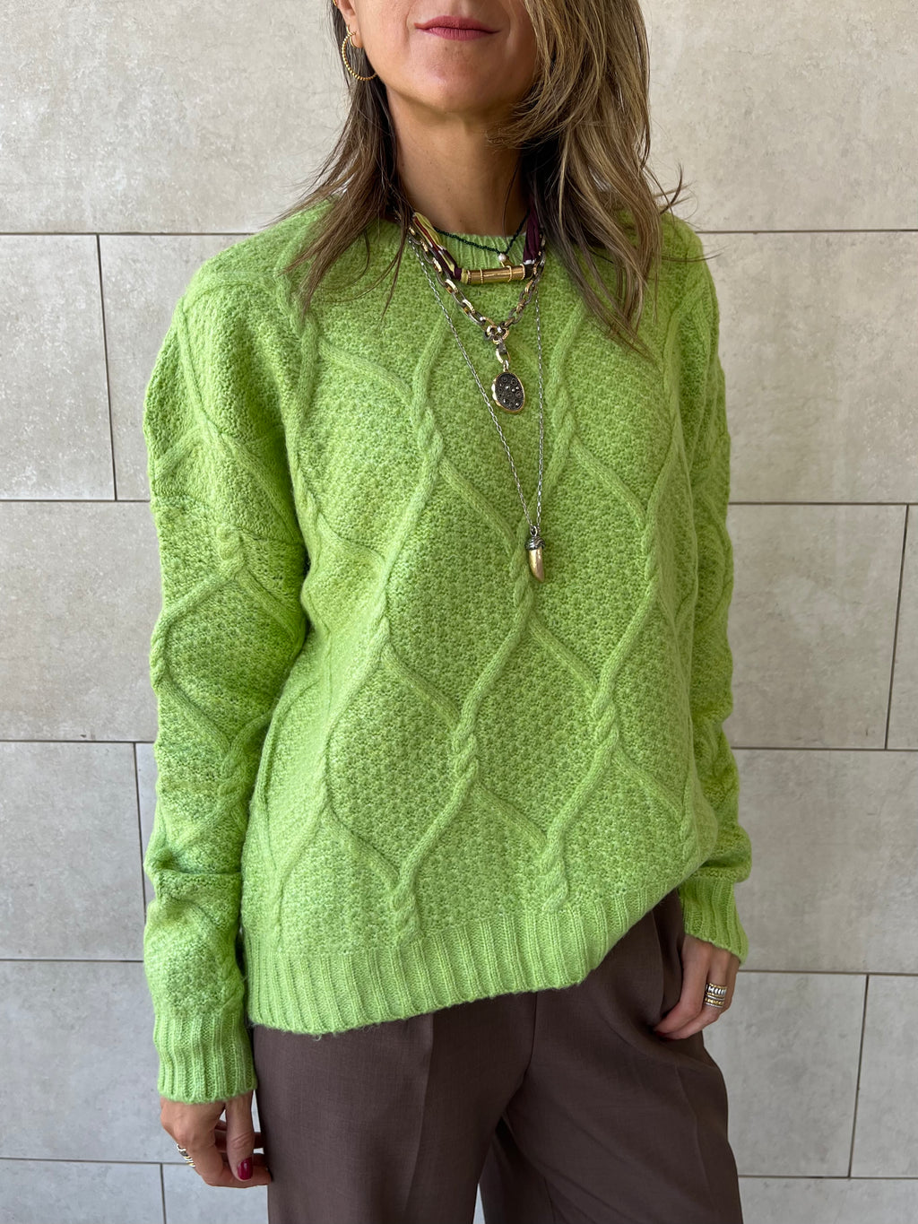 Lime Cable Cozy Pullover