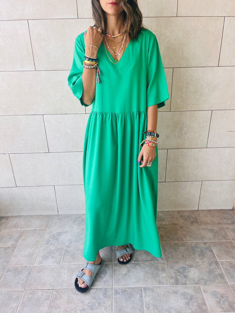 Green Flows As It Goes Linen Dress