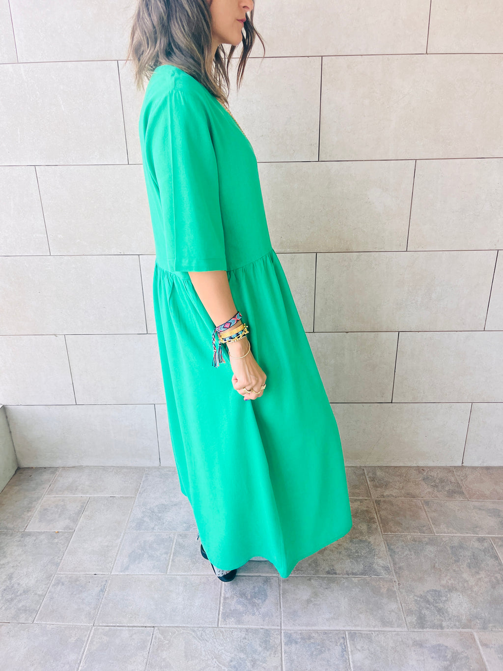 Green Flows As It Goes Linen Dress