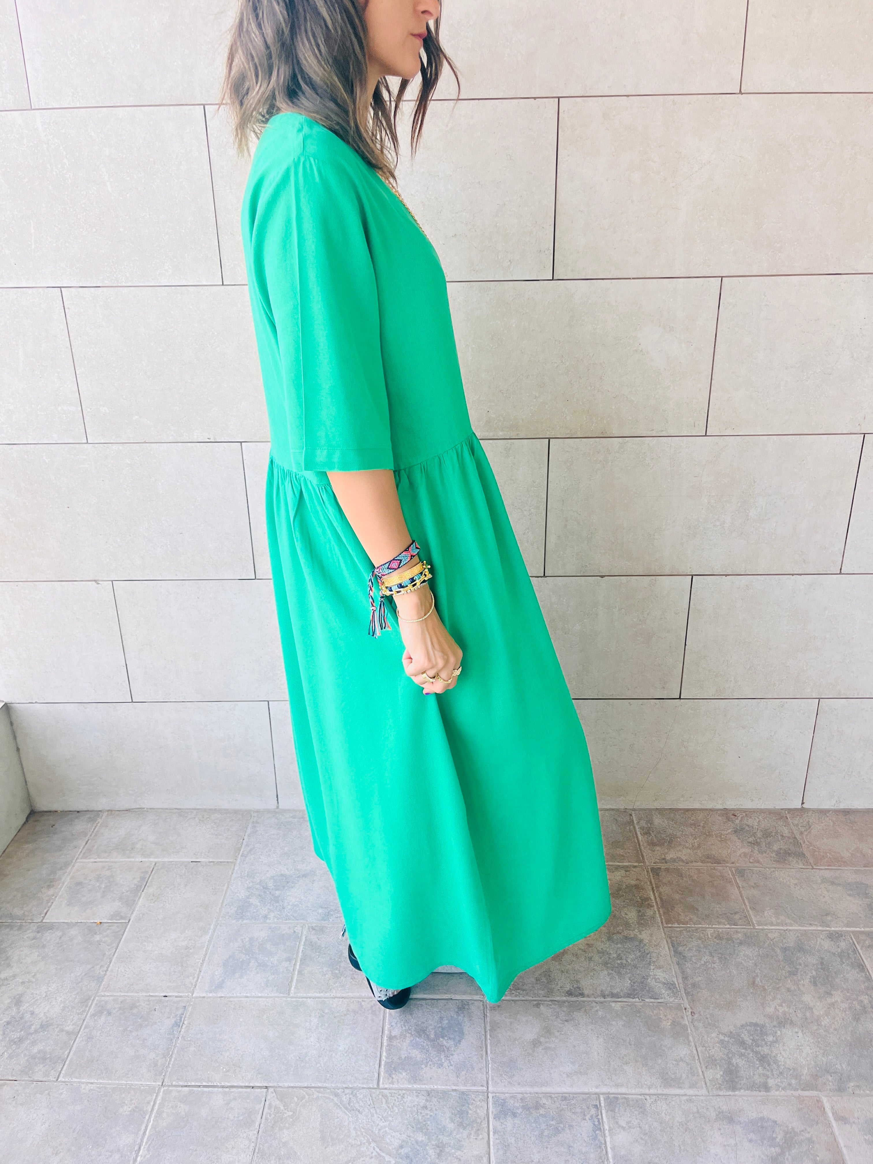 Green Flows As It Goes Linen Dress