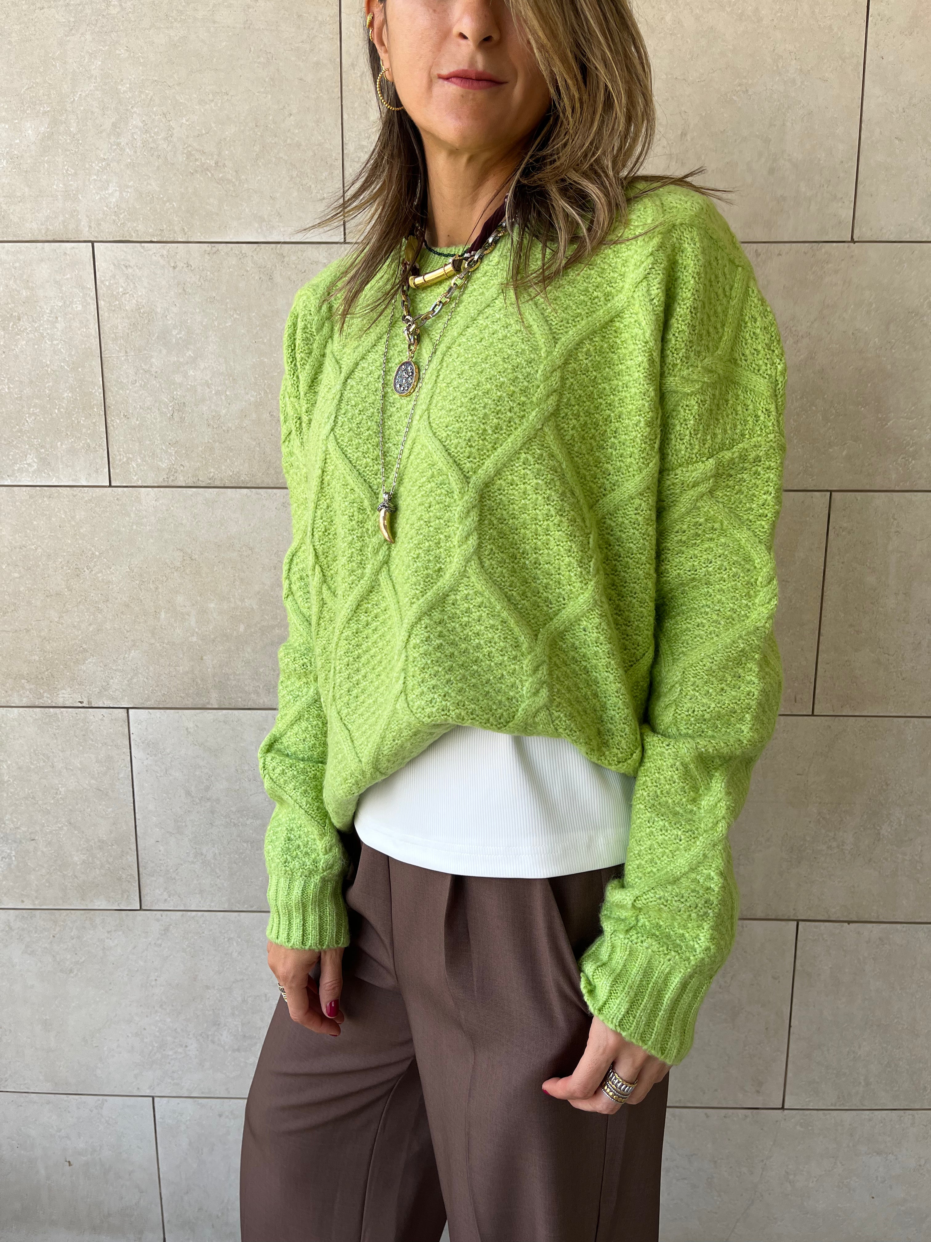 Lime Cable Cozy Pullover