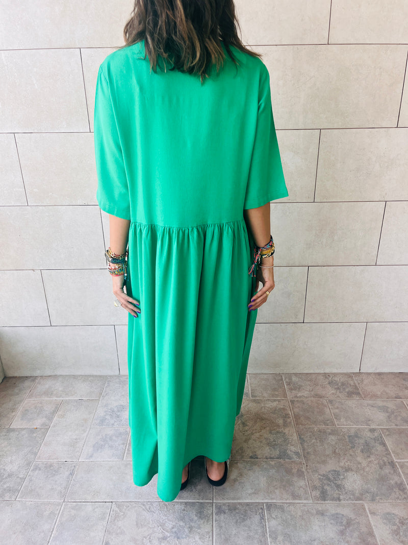 Green Flows As It Goes Linen Dress