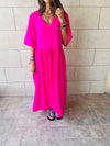 Fuchsia Flows As It Goes Linen Dress