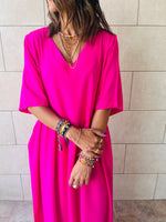 Fuchsia Flows As It Goes Linen Dress