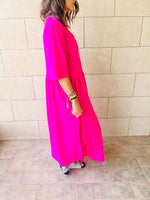 Fuchsia Flows As It Goes Linen Dress