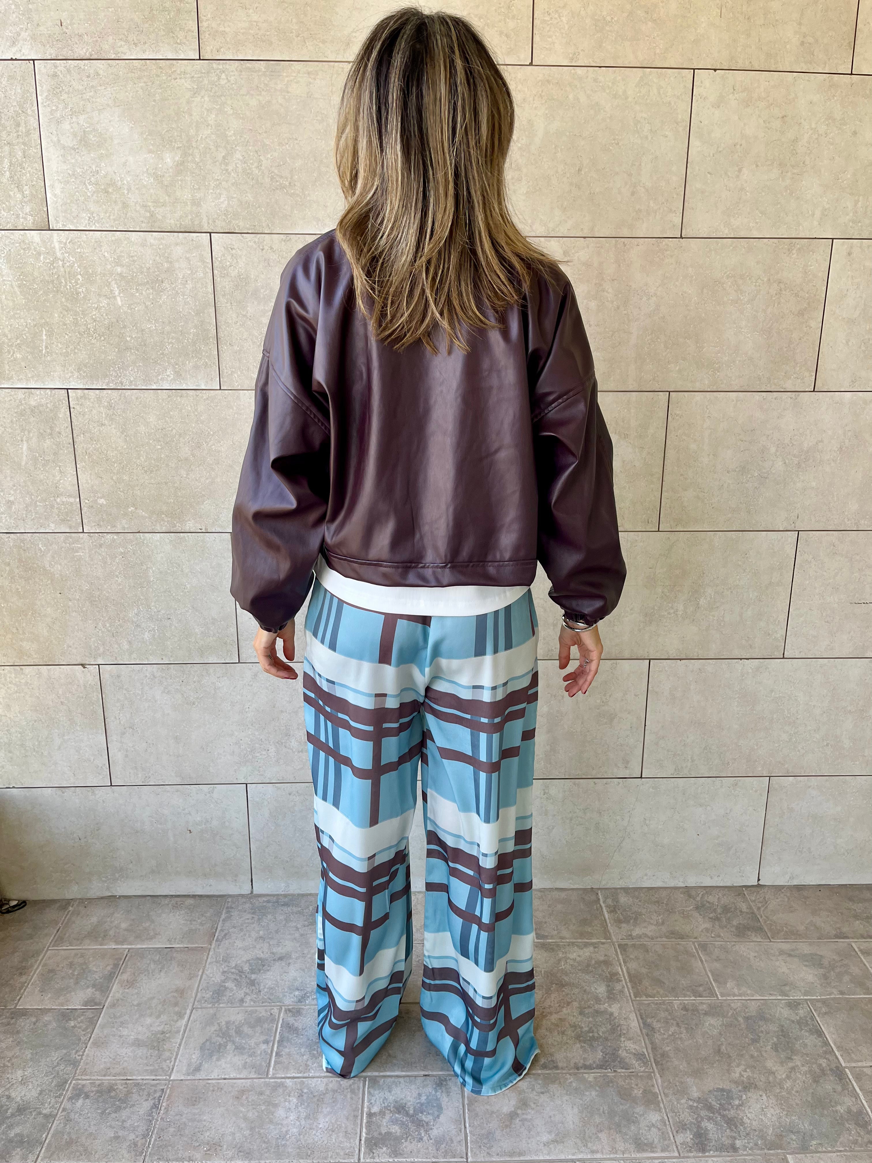 Plum Funnel Neck Leather Jacket