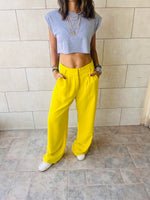 Mustard Solid Low Waist Pants