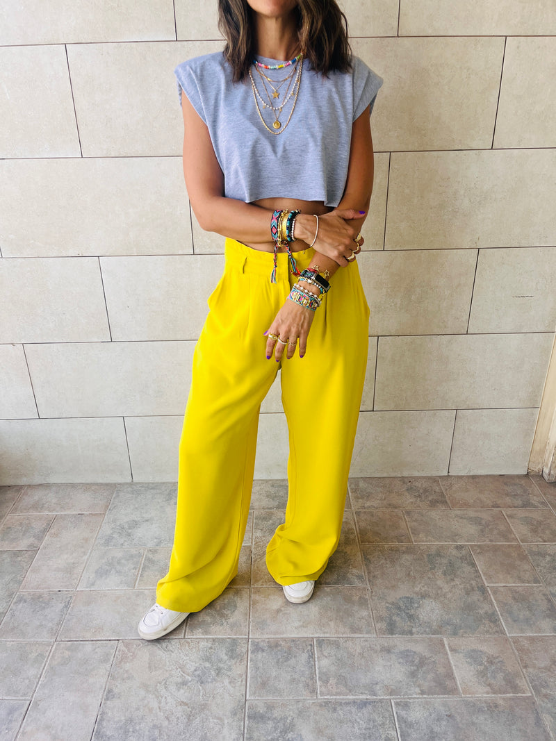 Mustard Solid Low Waist Pants