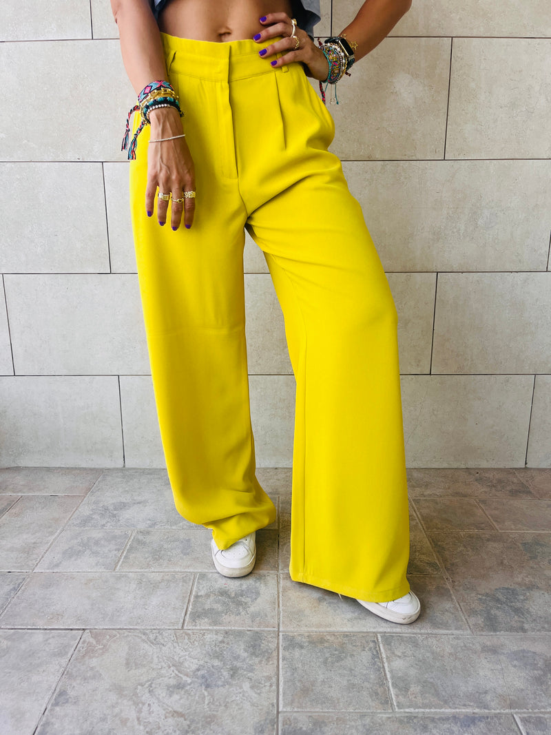 Mustard Solid Low Waist Pants