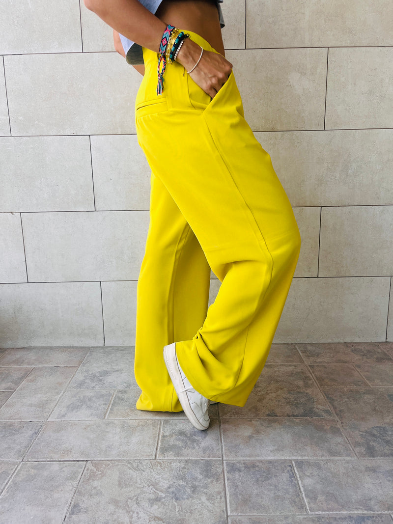 Mustard Solid Low Waist Pants